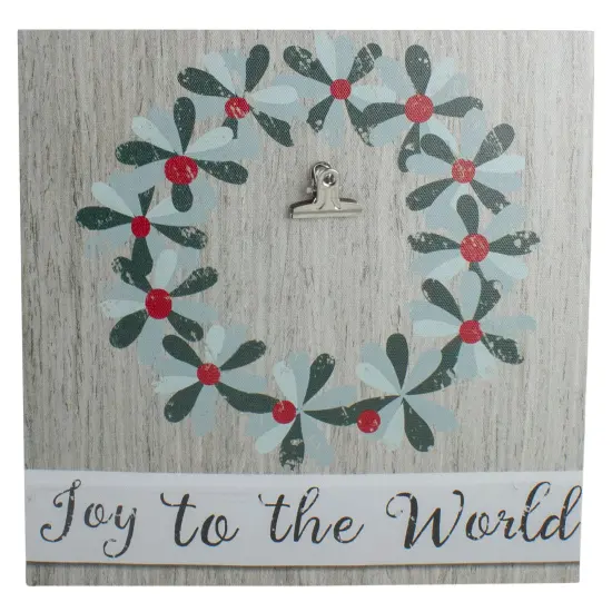 Northlight 10" Christmas Wreath and Joy to the World Canvas Wall Art with Photo Clip Gray {1}