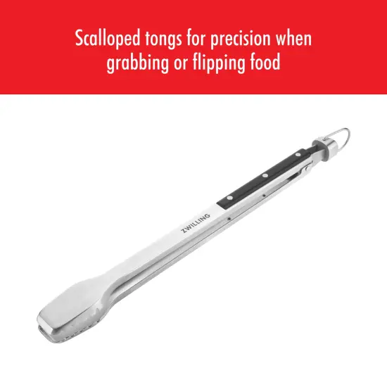 ZWILLING BBQ+ 16 inch Triple Rivet Stainless Steel Locking Grill Tongs {3}