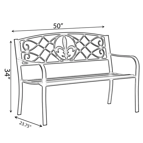 Outdoor Garden Patio Steel Park Bench Lawn Decor with Cast Iron Unique Design Back, Black Seating Bench for Yard, Patio, Garden, Balcony, and Deck {4}