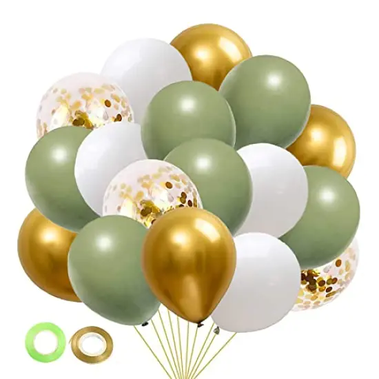 50 pcs Sage Green, Gold, and White Party Balloons - Sage Green and Gold Confetti Balloons for Birthday, Baby Shower, Engagement, Wedding, and Anniversary Party Decorations {3}