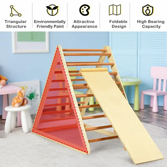 Foldable Wooden Triangle Climbing Ladder with 21 Strips Perfect for Indoor Play Natural {3}