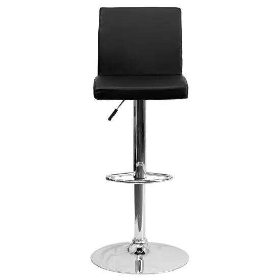 Emma and Oliver Panel Back Adjustable Height Barstool with Chrome Base Black {3}