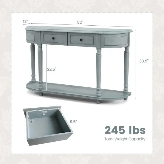 Costway 52'' Long Sofa Table with 2 Drawers & Open Shelf Retro Console Table with Storage {3}