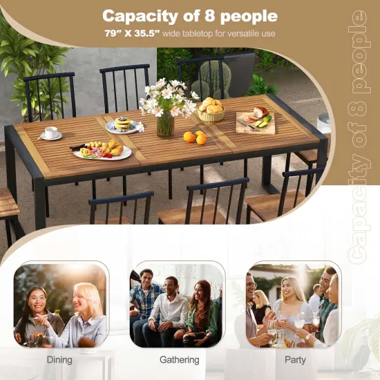 Costway 79" Acacia Wood 8-Person Patio Table with 1.9" Umbrella Hole, Adjustable Foot Pads {5}