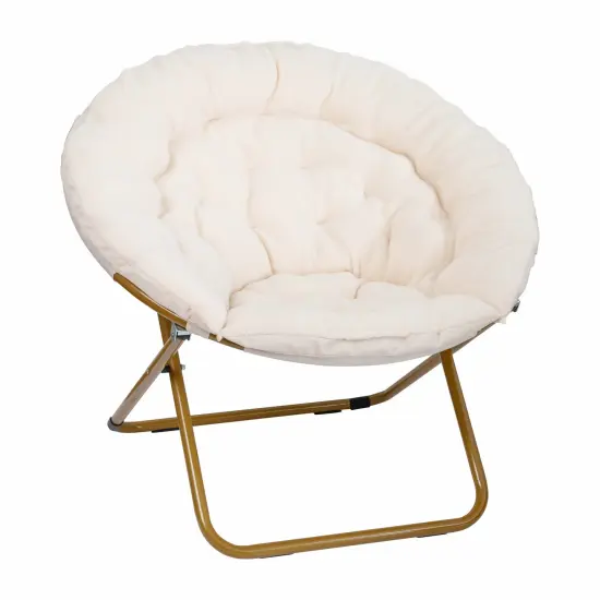 Emma and Oliver Ersa Oversize Folding Saucer Chair with Cozy Faux Fur Cushion and Metal Frame for Dorms, Bedrooms, Apartments and More IvorySherpa/SoftGold {2}