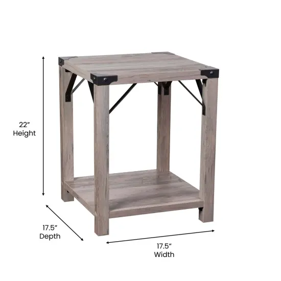 Merrick Lane Green River Modern Farmhouse Engineered Wood End Table and Powder Coated Steel Accents Gray Wash {5}