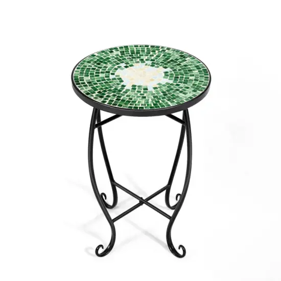 Steel Mosaic Round Accent Table for Patio Lawn Garden Blue {10}