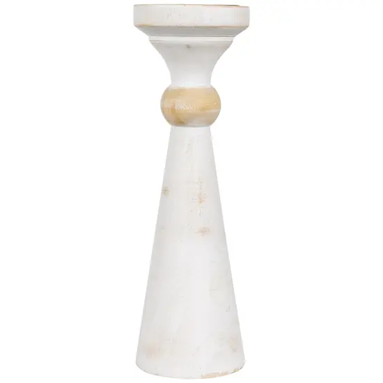 Northlight Wooden Pedestal Pillar Candle Holder - 12" - Brushed Antique White {1}