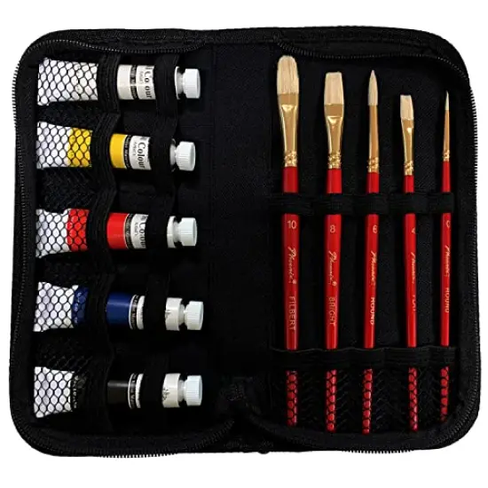 Oil Painting Kit - 5 Primary Color Tubes of Oil Paints (12ml/0.4 Fl Oz) & 5 Oil Paint Brushes - Oil Color Painting Supplies for Kids, Students & Beginners {2}