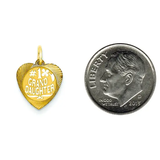 14K Yellow Gold #1 Granddaughter Heart Charm Pendant Jewerly 18mm x 14mm {2}