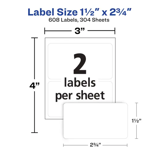 Avery Multi-Use Permanent Labels, 1.5" x 2.75", White, Non-Printable, 8 Packs, 608 Blank Labels Total (21924) {4}