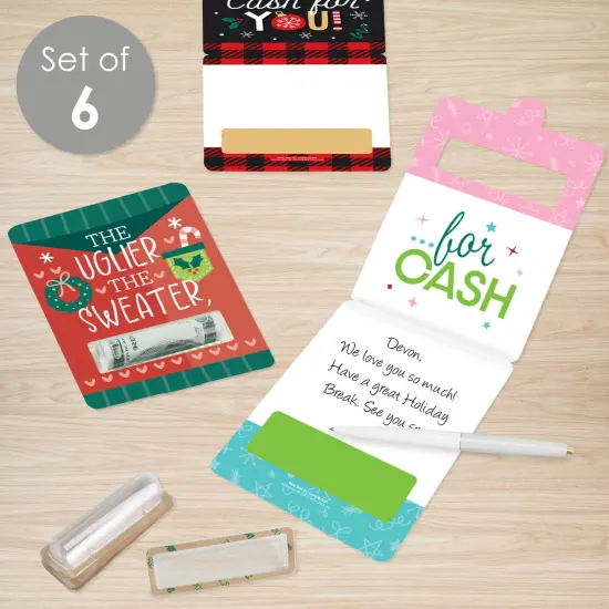 Big Dot of Happiness Merry Christmas Cards - DIY Assorted Holiday Party Cash Holder Gift - Funny Money Cards - Set of 6 {3}
