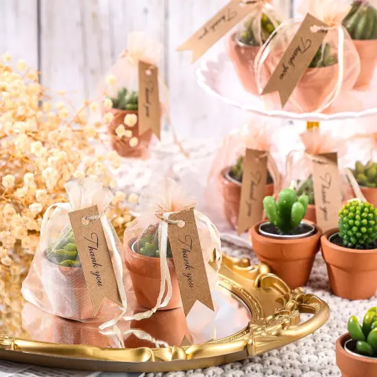 48-Pieces Succulent Cactus Tealight Candles Set with Mini Terracotta Pots, Gift Tags, Organza Bags {4}
