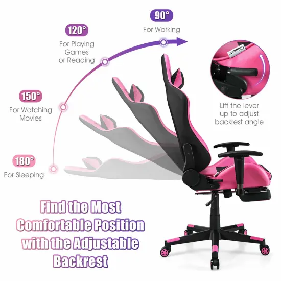 Costway Massage Gaming Chair Reclining Racing Office Computer Chair with Footrest White\Blue\Pink\Red {9}