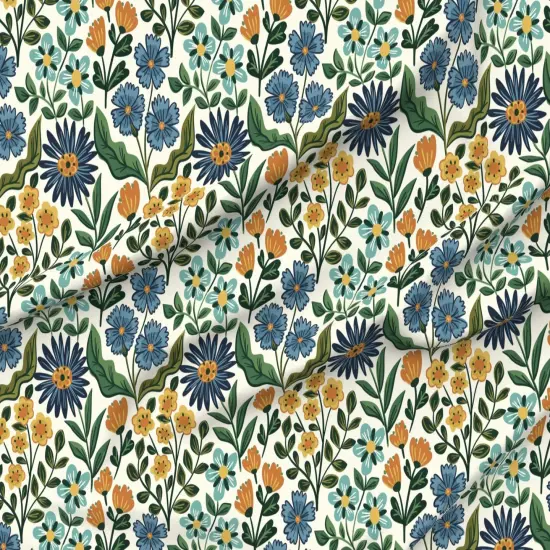 Various Fabrics by the Yard or Fat Quarter Wildflower Graceful Flowers Blossoms Petals Blue Green Orange Marigold Daisy Custom Printed Fabric by Spoonflower {6}