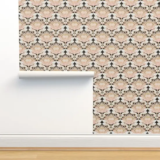 Pre-Pasted Wallpaper 2FT Wide Art Deco King Protea Blush Pink Floral Botanical Flower Custom Pre-pasted Wallpaper by Spoonflower {2}