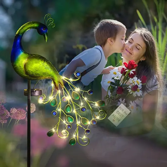 Solar Garden Lights Metal Peacock Garden Decor Waterproof Peacock Solar Stake Lights Decorative for Outdoor Patio Lawn Porch Yard Decorations Peacock Gift for Mom Grandma Women Birthday Gardening {3}