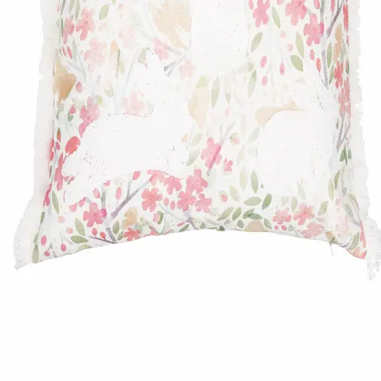 Spring Silhouette Easter Bunnies Rabbits Floral Flowers Decorative Accent Throw Pillow, 18" x 18" {4}