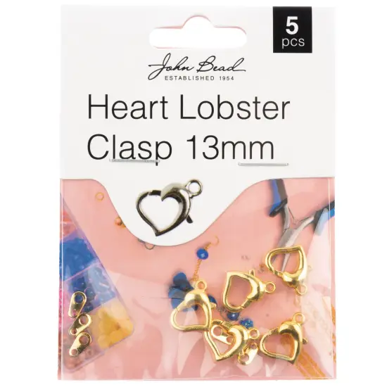 John Bead Heart Lobster Clasp 13mm 5/Pkg-Gold {1}