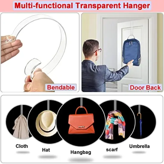 Wreath Hanger,12&rdquo; Clear Wreath Hooks for Front Door,2 Pack Over the Door Easter Christmas Decoration Hangers Fall Halloween Wreaths holder,Non Scratch Wreath Hangers for Front Door D&eacute;cor Welcome Sign {2}