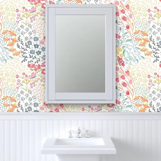 Pre-Pasted Wallpaper 2FT Wide Butterfly Garden Blooms Meadow Floral Sweet Dreams Botanical Whimsical Multicolor Pollinators Wildflowers Large Scale Custom Pre-pasted Wallpaper by Spoonflower {6}
