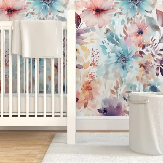 Pre-Pasted Wallpaper 2FT Wide Watercolor Boho Wildflowers Floral Hand Painted Dahlia Modern Flowers Custom Pre-pasted Wallpaper by Spoonflower {7}