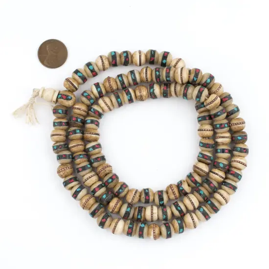 The Bead Chest Vintage Inlaid Rustic Bone Mala Beads (10mm) {2}