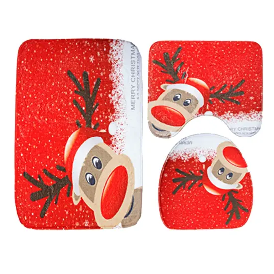 3 Pcs Christmas Bathroom Rugs Set Contour Non-slip Toilet Mats {1}