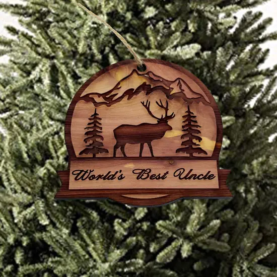 Worlds best Uncle ELK - Cedar Ornament {2}