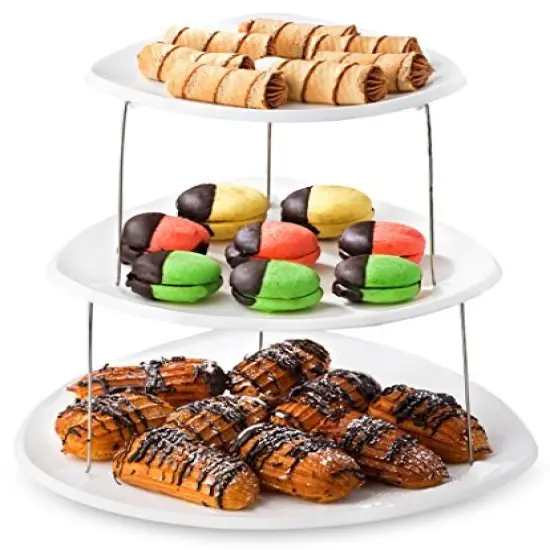 Collapsible Party Tray, 3 Tier, The Decorative Plastic Appetizer Trays Twist Down & Fold Inside, Minimal Storage Space, An Elegant Tray for Serving Sandwiches, Cake, Sliced Cheese and Deli Meat {2}