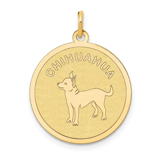 14K Yellow Gold Chihuahua Disc Charm Pendant Jewelry 26mm x 20mm {1}