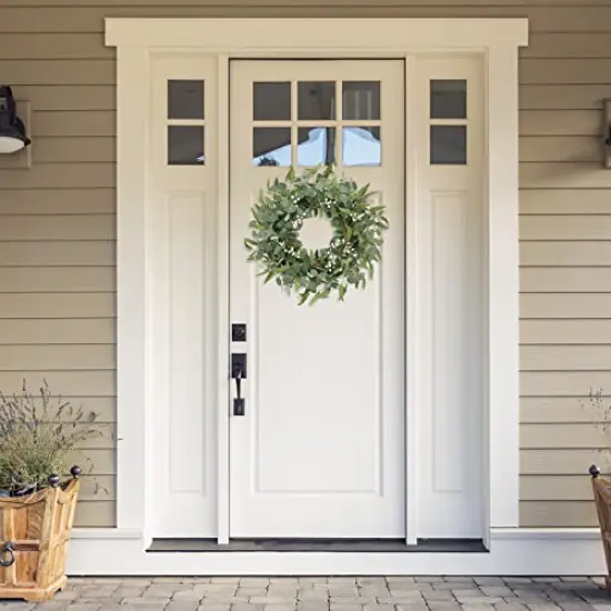 20 inches Artificial Eucalyptus Wreath for Front Door Fall Wreath Green Leaf Wreath for Window Wedding Decor Home Porch Farmhouse Patio Garden Decor {5}