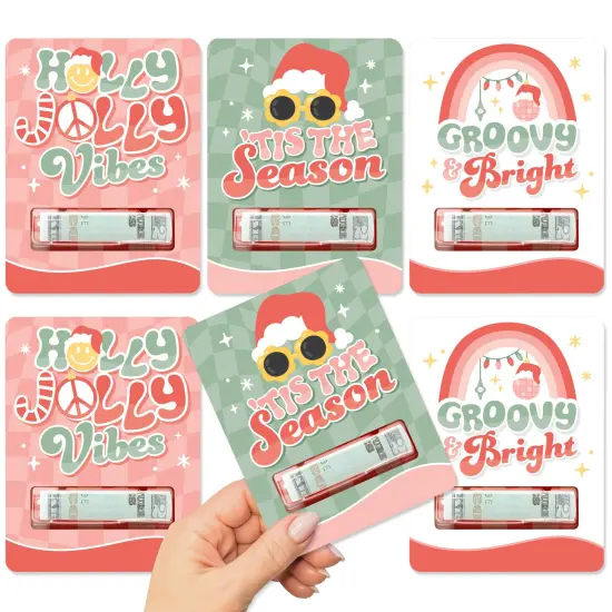 Big Dot of Happiness Groovy Christmas - DIY Assorted Pastel Holiday Party Cash Holder Gift - Funny Money Cards - Set of 6 {1}