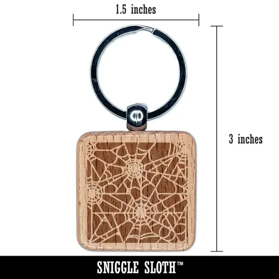 Dark Spider Web Pattern Engraved Wood Square Keychain Tag Charm {2}