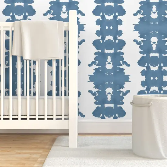Pre-Pasted Wallpaper 2FT Wide Inkblot Stripe Blue White Denim Large Scale Abstract Modern Custom Pre-pasted Wallpaper by Spoonflower {7}