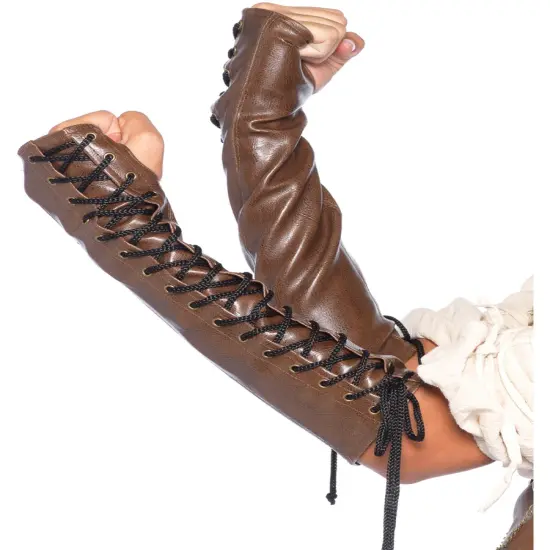 Adult's Womens Faux Leather Lace Up Arm Warmers Costume Accessory {1}