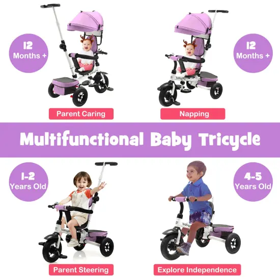 Folding Tricycle Baby Stroller with Reversible Seat and Adjustable Canopy Pink {5}