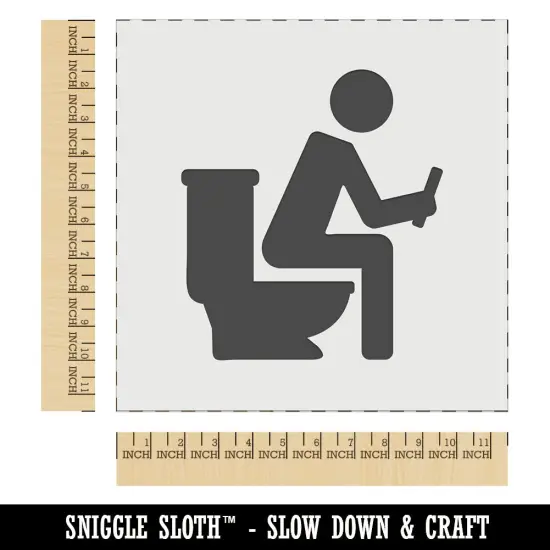 Person Sitting on Toilet with Phone Restroom Pooping Wall Cookie DIY Craft Reusable Stencil {1}