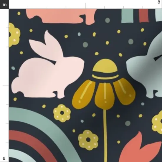 Various Fabrics by the Yard or Fat Quarter Spring Rabbit Coral Pink Aqua Yellow Easter Bunny Rainbow Boho Bunnies Custom Printed Fabric by Spoonflower {4}