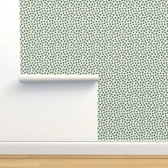 Peel & Stick Wallpaper 2FT Wide Green Circles Polka Dot White Painted Dots Random Artistic Small Scale Custom Removable Wallpaper by Spoonflower {2}