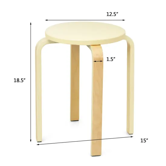 Set Of 4 Bentwood Round Stool Stackable Dining Chairs With Padded Seat Beige {5}