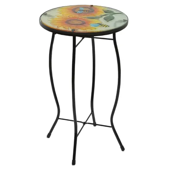 Northlight 19" Sunflower and Bumblebee Glass Patio Side Table Yellow {5}