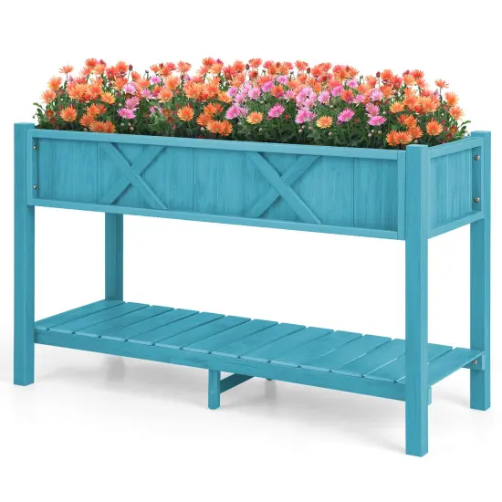 HIPS Raised Planter Box with Bottom Shelf and Drainage System Blue {1}