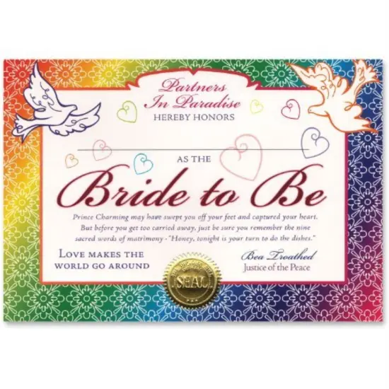 Bride To Be Certificate (Pack of 6) {1}
