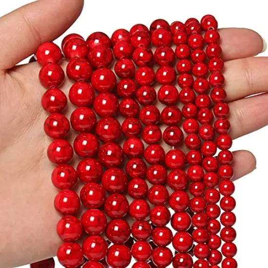 60 Pieces 6mm Natural Stone Beads Red Turquoise Beads Energy Crystal Healing Power Gemstone for Jewelry Making, DIY Bracelet Necklace {2}