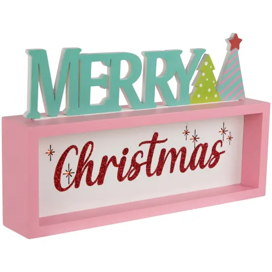 Northlight Lighted "Merry Christmas" Shadow Box Christmas Tree Decoration - 10" - Multicolor Pink {4}