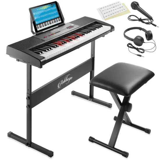 Ashthorpe 61-Key Digital Electronic Keyboard&nbsp;Piano with Light Up Keys, Includes Stand, Bench, Headphones, Mic and Keynote Stickers {1}