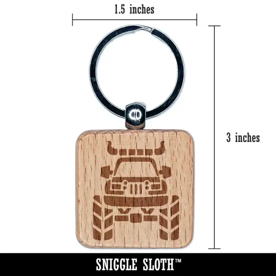 Monster Truck with Bull Horns Engraved Wood Square Keychain Tag Charm {2}