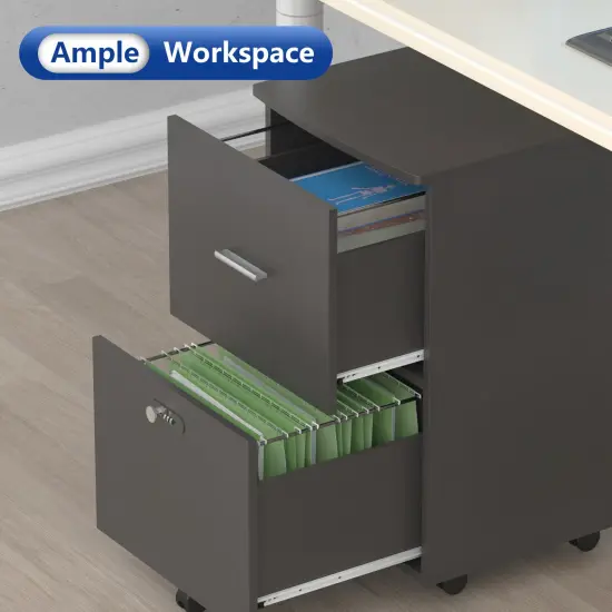Pulley and Movable File cabinet with two drawers and lock for Hanging File Folders A4 or Letter Size | Small Rolling Printer Stand office storage cabinet Dark Gray {6}