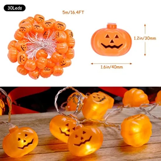 16.4Ft 30LED Pumpkin String Lights Halloween Decorations , Battery Operated 2 Modes Light Halloween Decor Clearance for Home Indoor Outdoor Halloween Thanksgiving Festival Costumes Party Decorations {6}